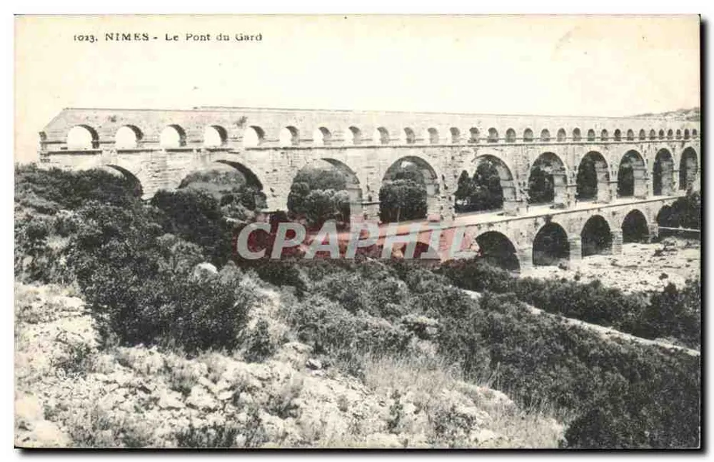 Nîmes - O Ponte do Gard — Bilhete postal antigo de 1923, editado por Marcelinse J.G.L.R. - Frente