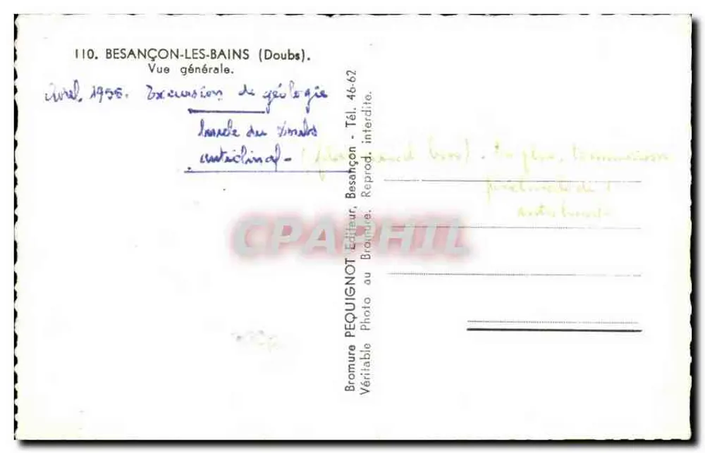 Besançon-les-Bains — Vista geral — Editor PEQUIGNOT, n° 110 - Verso