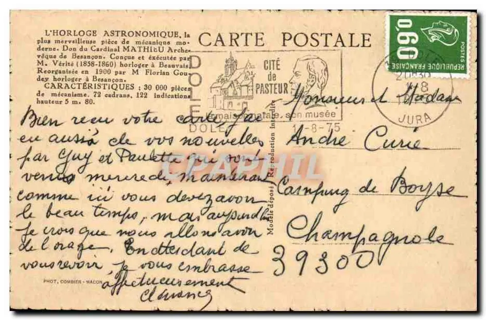 Besançon — A Relógio Astronômico — Brandibas-Goudey, editor - Verso