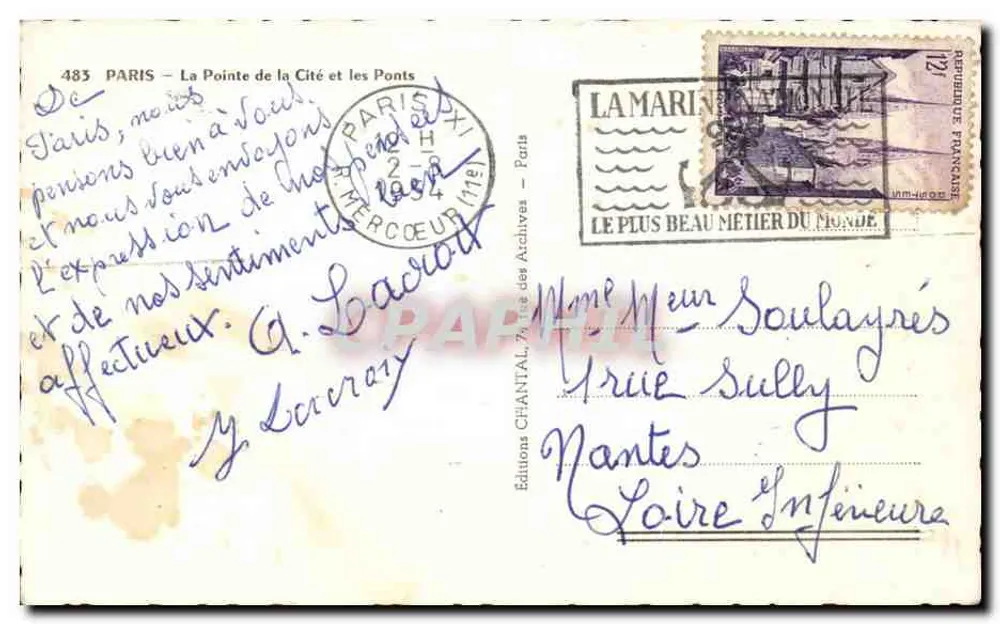 Paris — A Ponta da Cidade e os Pontes — Edições Chantal, n°483 - Verso