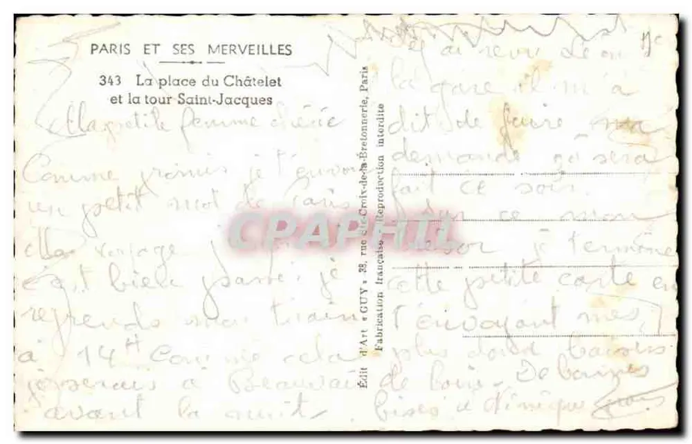 Paris und seine Wunder — Die Place du Châtelet und die Tour Saint-Jacques — Édit d'Art GUY, Paris - Rückseite