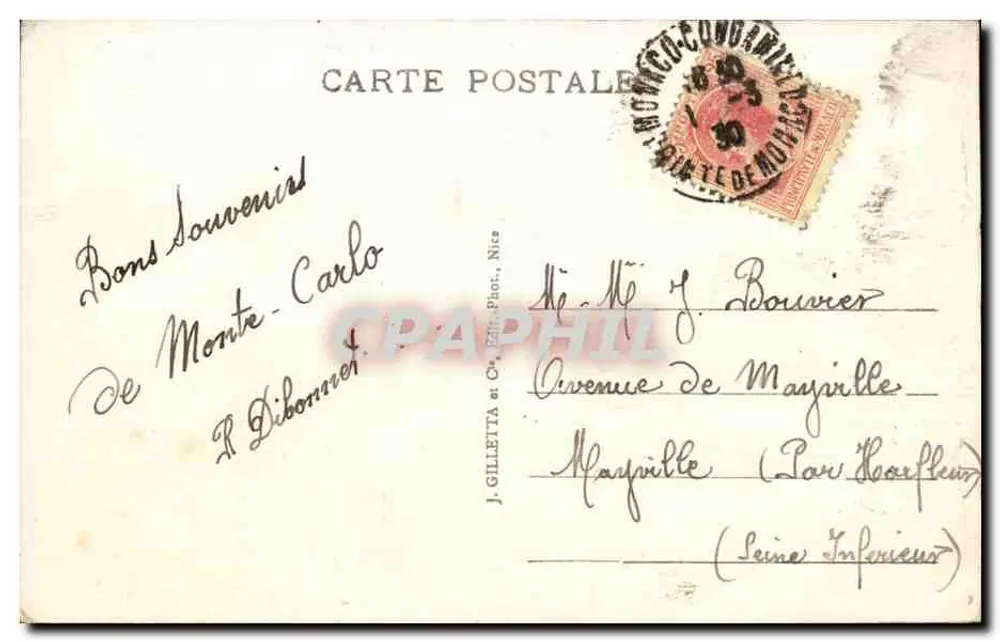 Monte Carlo — Fachada do Casino — J. Gilletta, Nice, n°727 - Verso