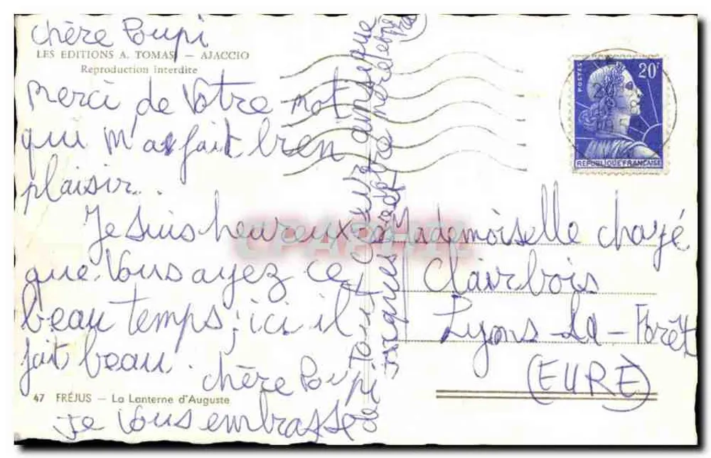 A Lanterna de Auguste — Fréjus — Edições A. Tomas, Ajaccio - Verso