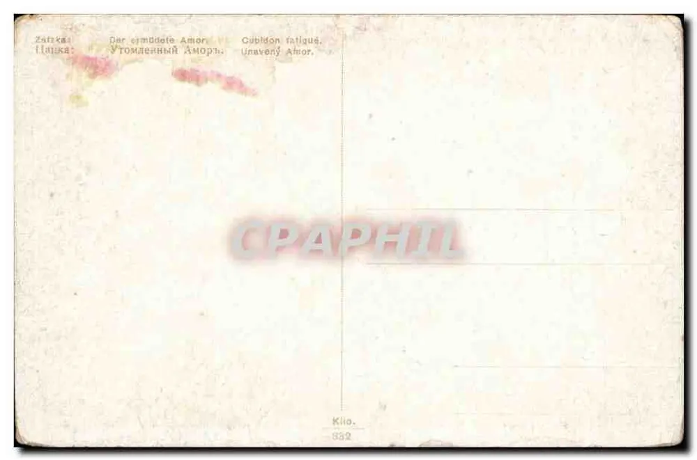 Cupidone stanco — scena di giardino con Cupido e una donna — editore Klio, n° 632 - Verso