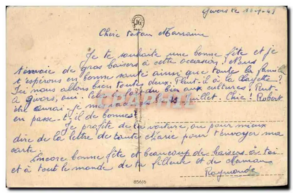 Blüten des Myosotis — offene Briefmarke — Frohe Geburtstage — Verlag JG Paris, Nr. 856/6 - Rückseite