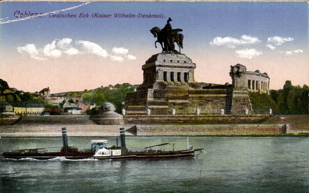 Koblenz: Deutscher Eck (Kaiser Wilhelm-Denkmal) — Verlag unbekannt, Seriennummer nicht sichtbar - Vorderseite