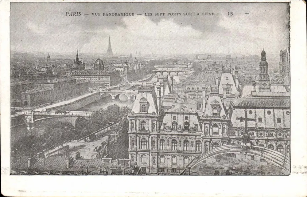 Paris — Panoramablick — Die sieben Brücken über die Seine — 15 — - Vorderseite