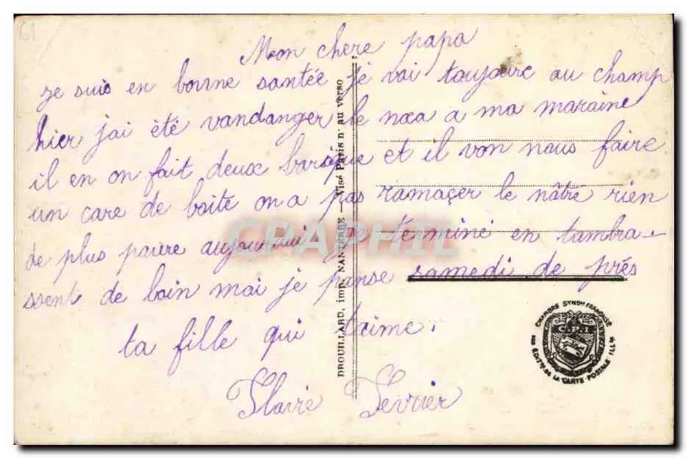 Kinder, die schreiben — Soldat im Hintergrund — Drouillard, Paris, n°630 - Rückseite