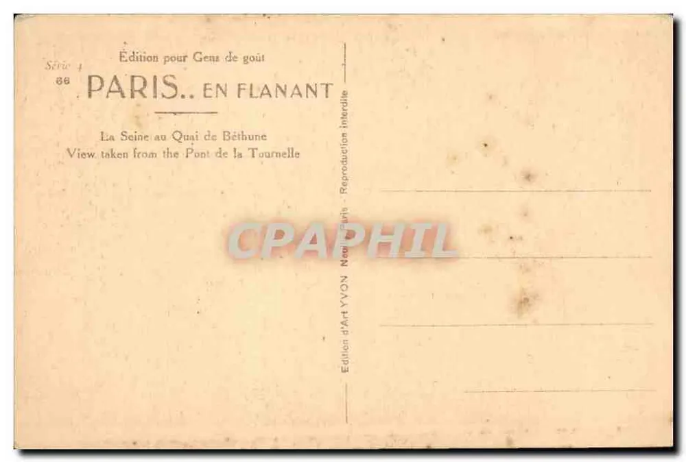 Paris. Spaziergang — Die Seine am Quai de Béthune — Édition d'Art YVON, Serie 4 - Rückseite