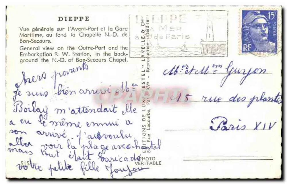 Dieppe — Allgemeiner Blick auf den Avant-Port und die Kapelle N.-D. de Bon-Secours — Estel - Rückseite