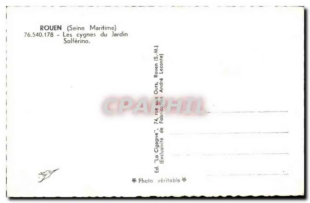 Die Schwäne im Solférino-Garten — Rouen (Seine Maritime) — Verlag 'La Cigogne' - Rückseite