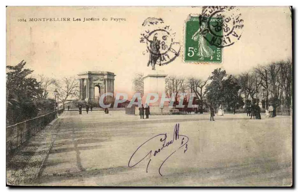 Montpellier — Les Jardins du Peyrou — Editor: G. Goujon, Montpellier, n° 1084 - Frente