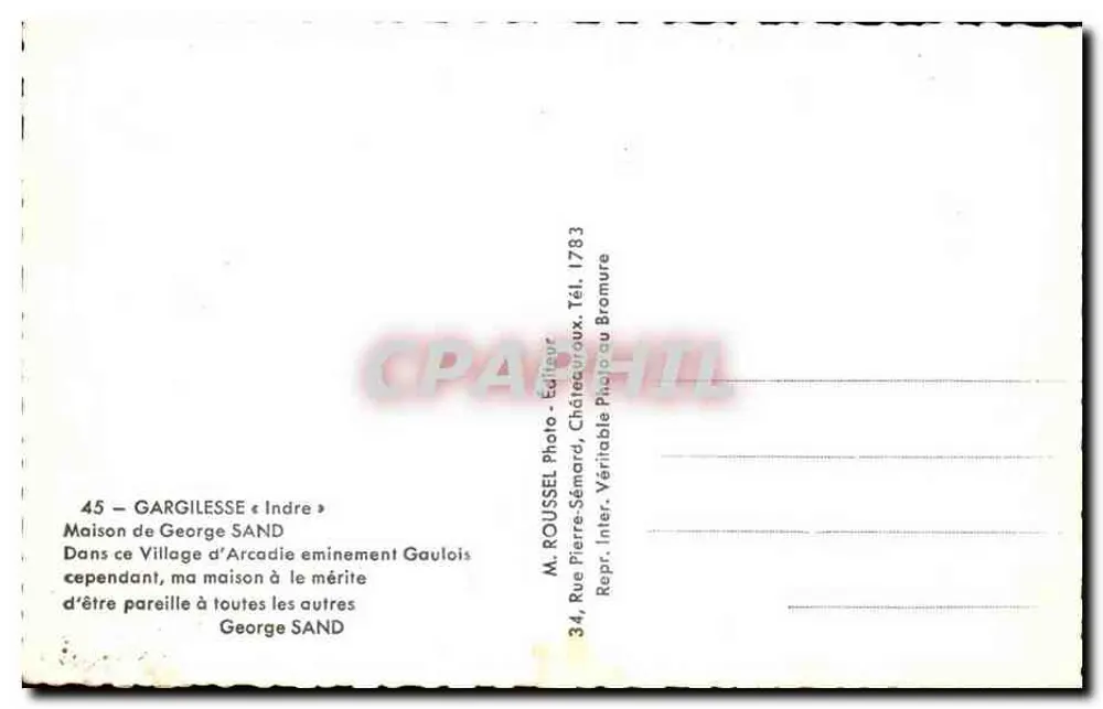 Casa de George Sand — Gargilesse, Indre — M. Roussel Photo-Editora - Verso