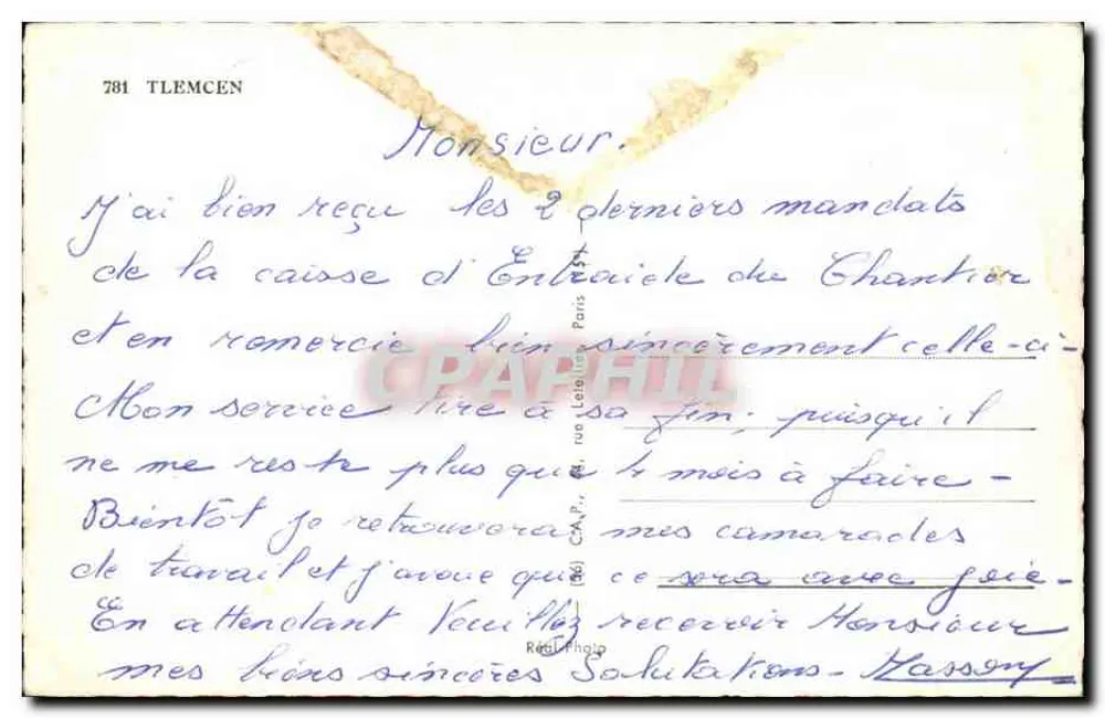 Sinagoga do Rab — Avenida do Rab — Túmulo do Rab — Recordações do Rab de Tlemcen - Verso