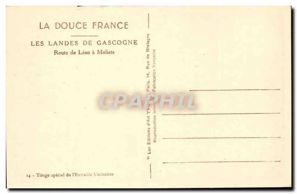 Die Landes de Gascogne — Route von Léon nach Moliets — Éditions d'Art Yvcon - Rückseite