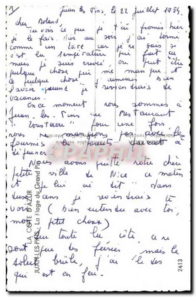 Juan-les-Pins — Ansicht der Strand und des Hafens — Verlag Ralla, Seriennummer 2413 - Rückseite