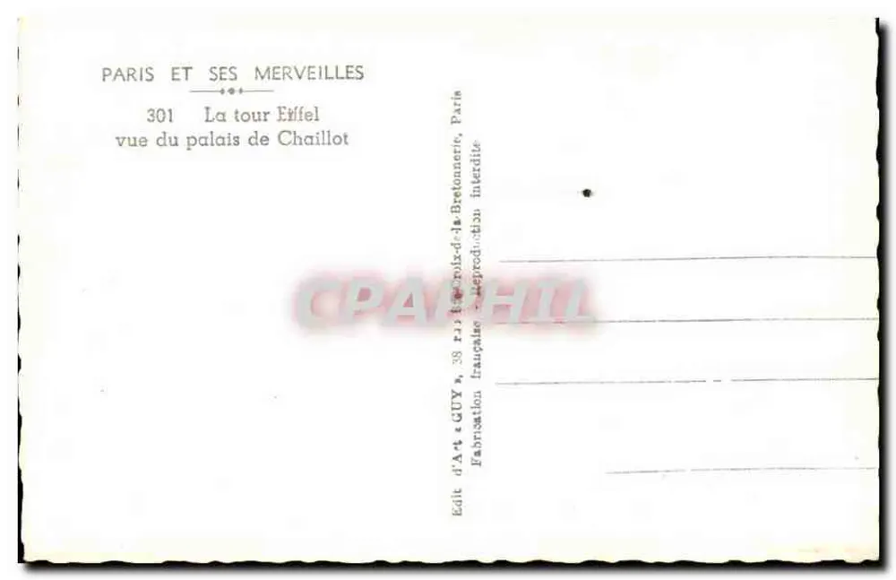 Eiffelturm — Ansicht vom Palais de Chaillot — Édit. d'Art & GUY, Paris - Rückseite