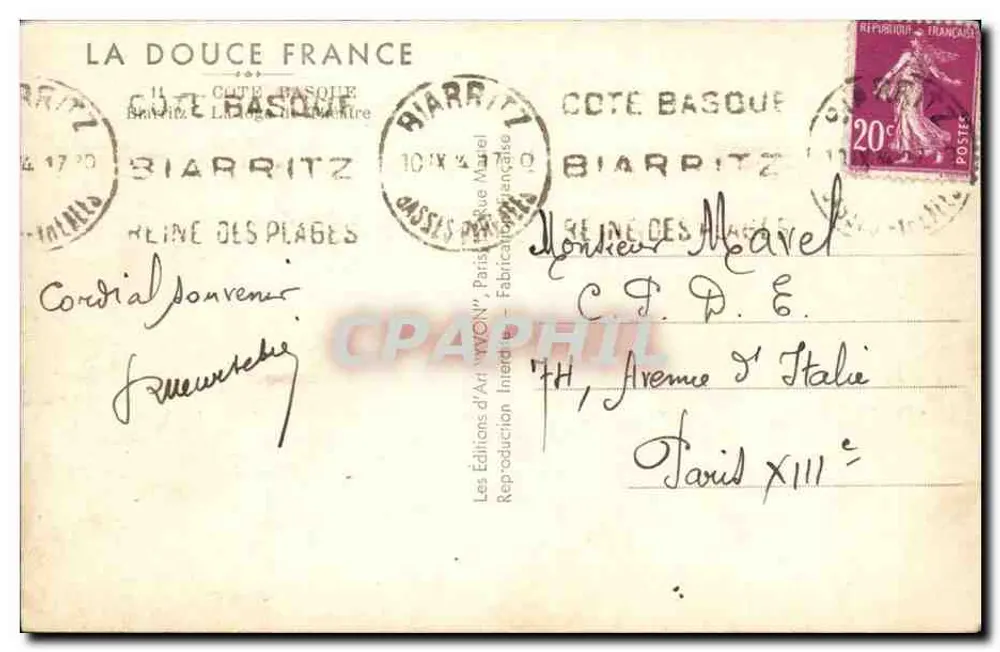 Vista di Biarritz — La Dolce Francia — Edizioni d'Arte 'NATION' Parigi - Verso