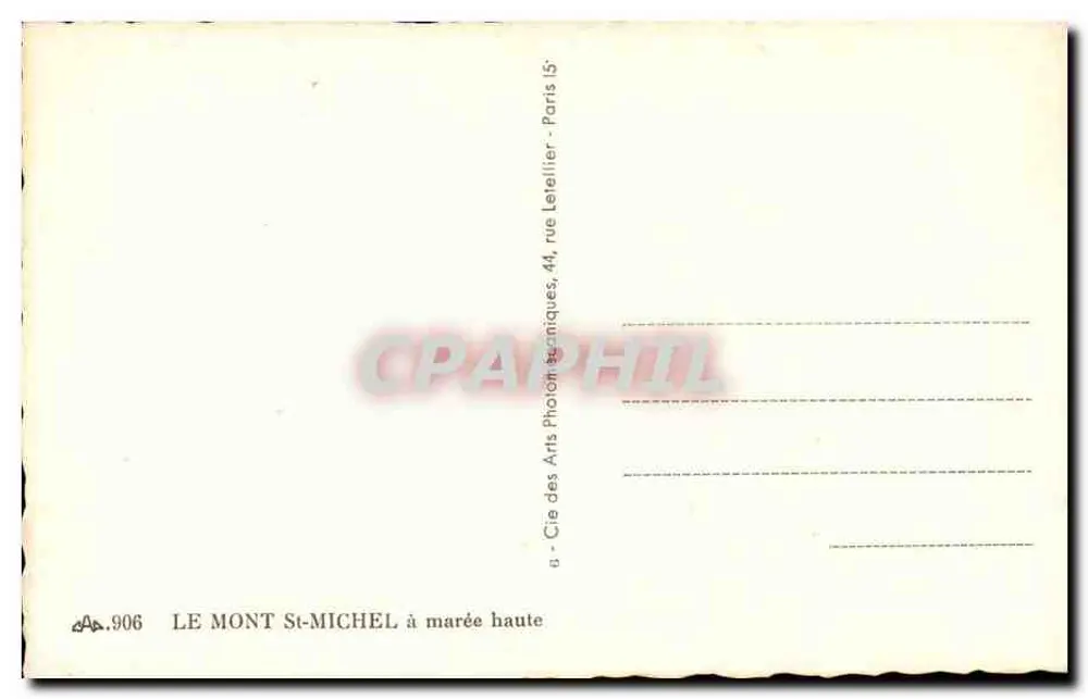 Monte Saint-Michel — à maré alta — Cie des Arts Photographiques, Paris - Verso