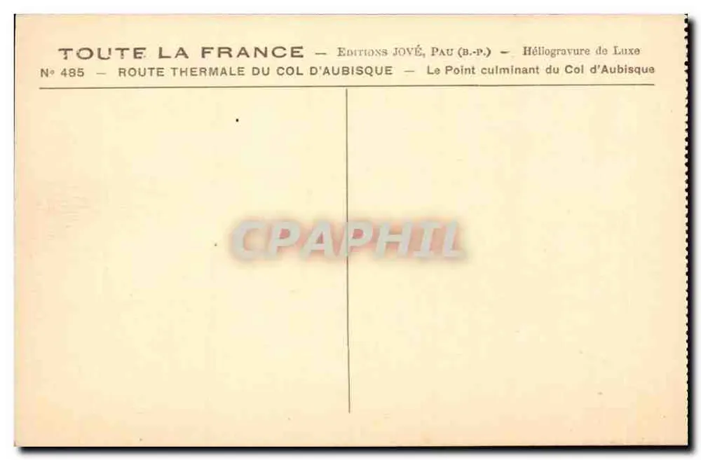 Thermische Route des Col d'Aubisque — Gipelpunkt — Éditions Jové, Pau (B.P.) - Rückseite