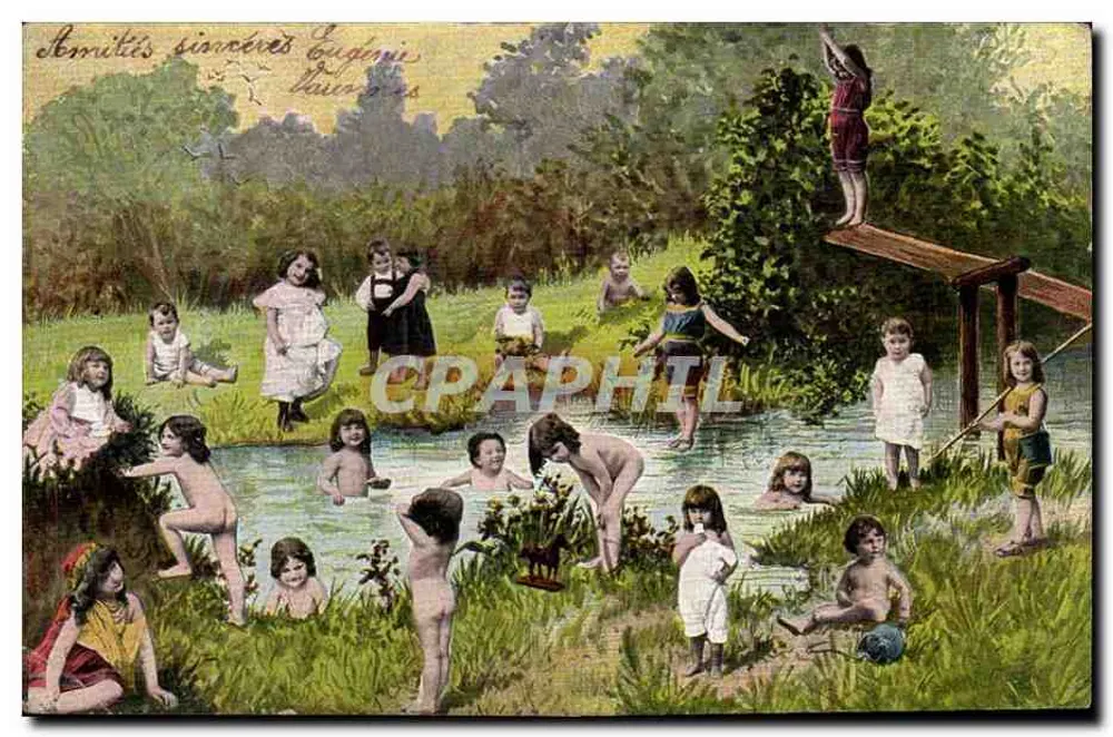 Nackte Kinder, die in einem Teich spielen — Eugénie Daurens — Serie 320 - Vorderseite