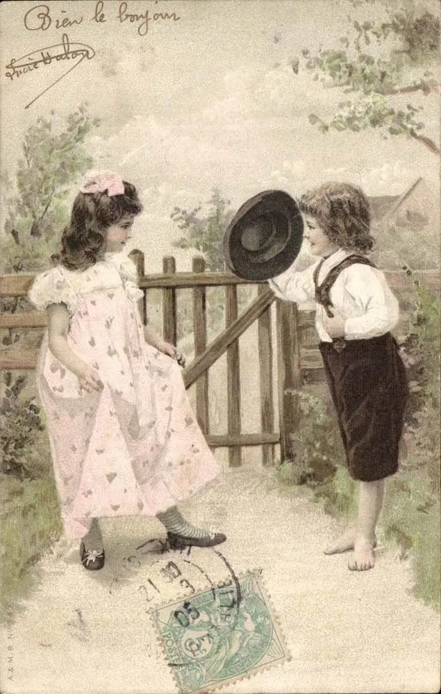 Kinder begrüßen — Höflichkeits-Szene — Lucie Badon, Nr. 111 - Vorderseite