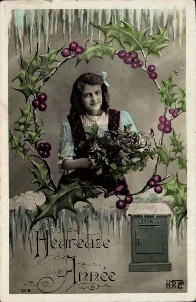 Mädchen mit Efeukrone — 'Glückliches Neues Jahr' — H.K.C. n° 32/18 - Vorderseite