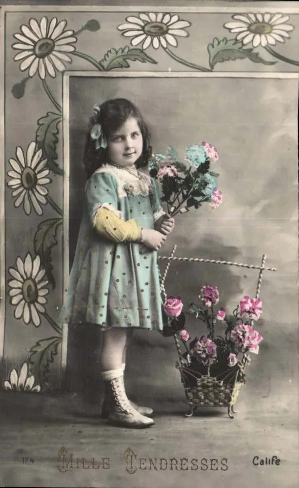 Kleine Mädchen mit Blumenkorb — Calife — Nr. 174 - Vorderseite