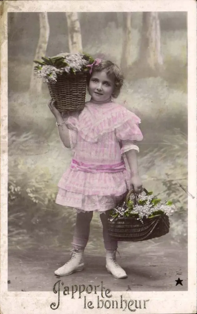 Mädchen mit Blumenkörben — 'Ich bringe Glück' — VBC Serie Nr. 3450 - Vorderseite
