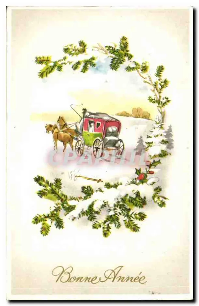 Winterkutsche — Frohe Weihnachten — unbekannter Verlag - Vorderseite