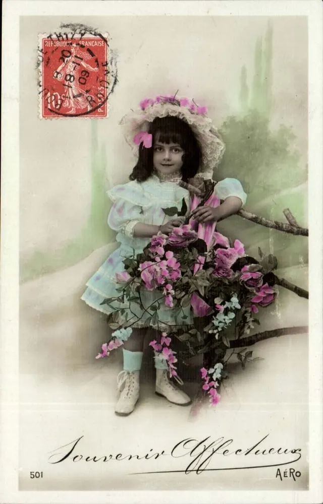 Mädchen in blauer Robe und blühendem Hut — Zärtliches Andenken — Aéro n°501 - Vorderseite