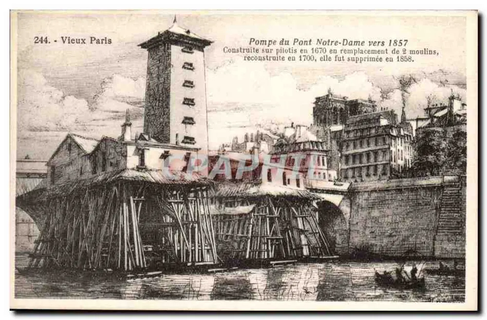 Pompe du Pont Notre-Dame — Vieux Paris — Collections d'Art et d'Histoire, Paris - Recto