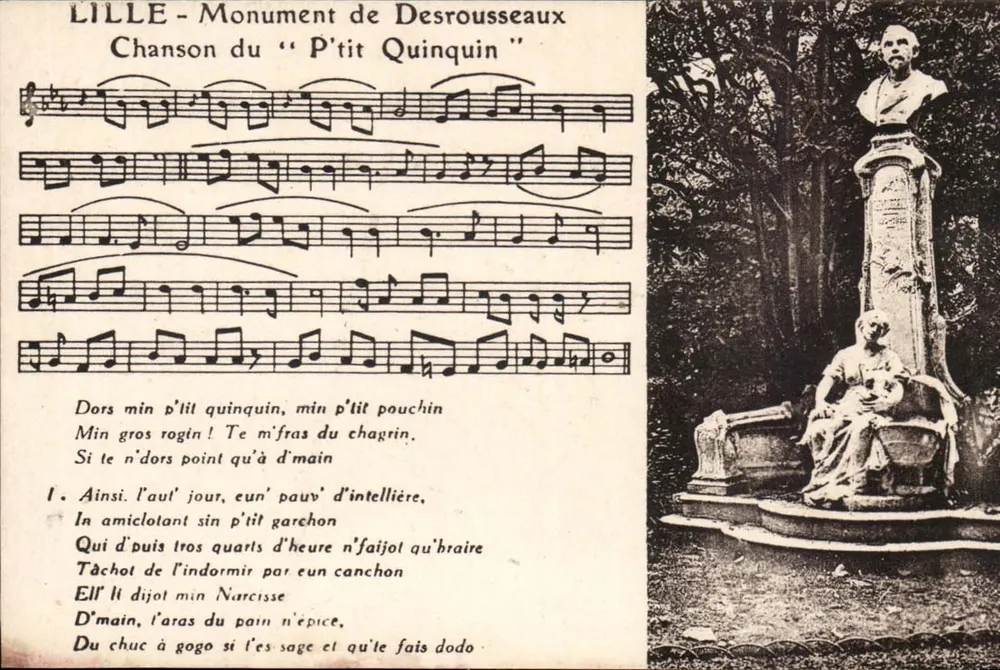 LILLE - Desrousseaux Denkmal — Lied vom "P'tit Quinquin" — Levy et Neurdein, Paris - Vorderseite