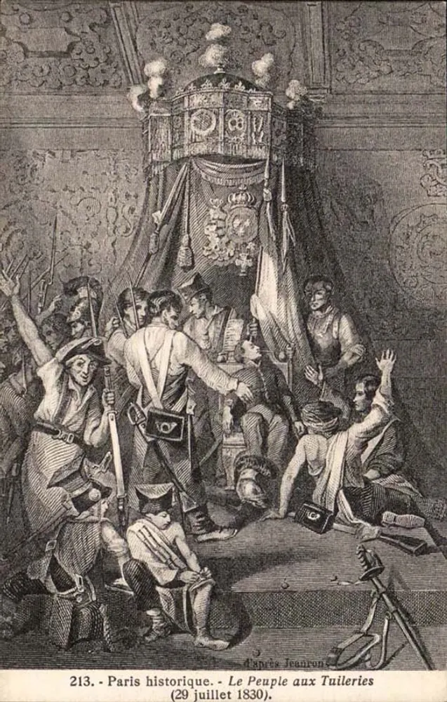 Historisches Paris — Das Volk vor den Tuilieren (29. Juli 1830) — nach Jeanron, Nr. 213 - Vorderseite