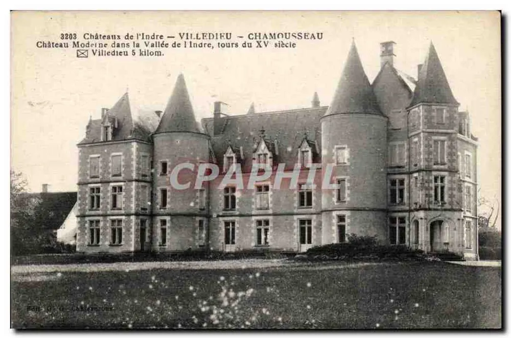 Castelo de Villedieu — Castelo moderno na Vale do Indre, torres do século XV — Editor O. L. LAMARCHE, n° 3203 - Frente