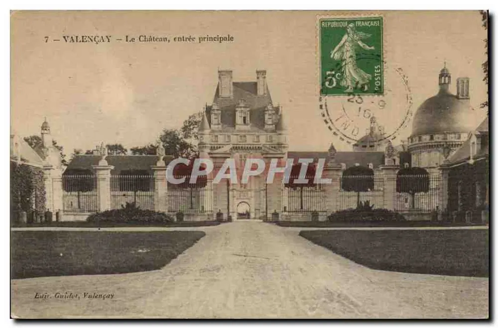 Valençay — O Castelo, entrada principal — Editor Guillet, Valençay, n°7 - Frente