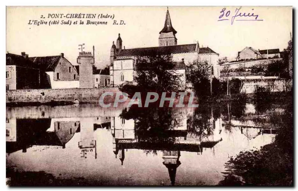 Pont-Chrétien (Indre) — Die Kirche (Südseite) und die Bouzanne — R.D. n°2 - Vorderseite