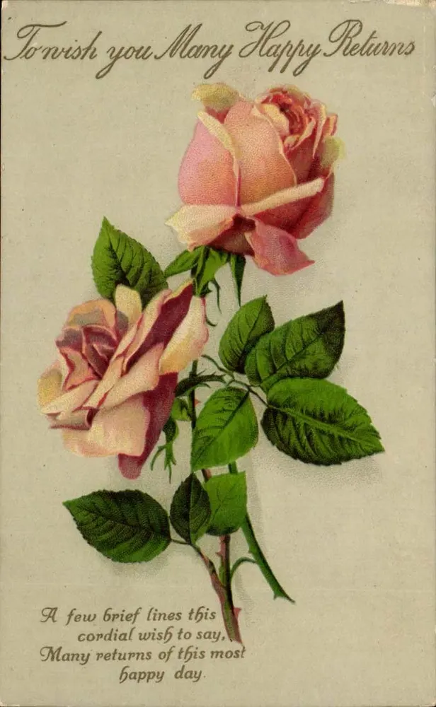 Duas rosas — carta de aniversário — editor desconhecido, n° 1399 - Frente