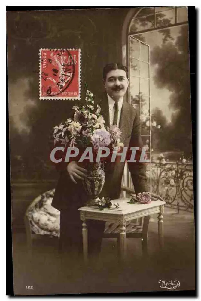 Man in pak — met bloemstuk — uitgever Myrka, n° 182 - Voorkant