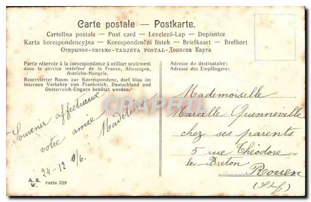 Kind im Rahmen — Tannenbaumdekor — Verlag A. S. W., Serie 339 - Rückseite