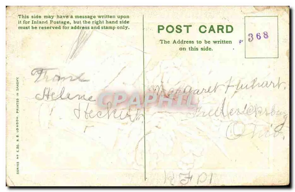 Carmine Blüten — A Greeting of Love — gedruckt in London, Serie Nr. 368 - Rückseite