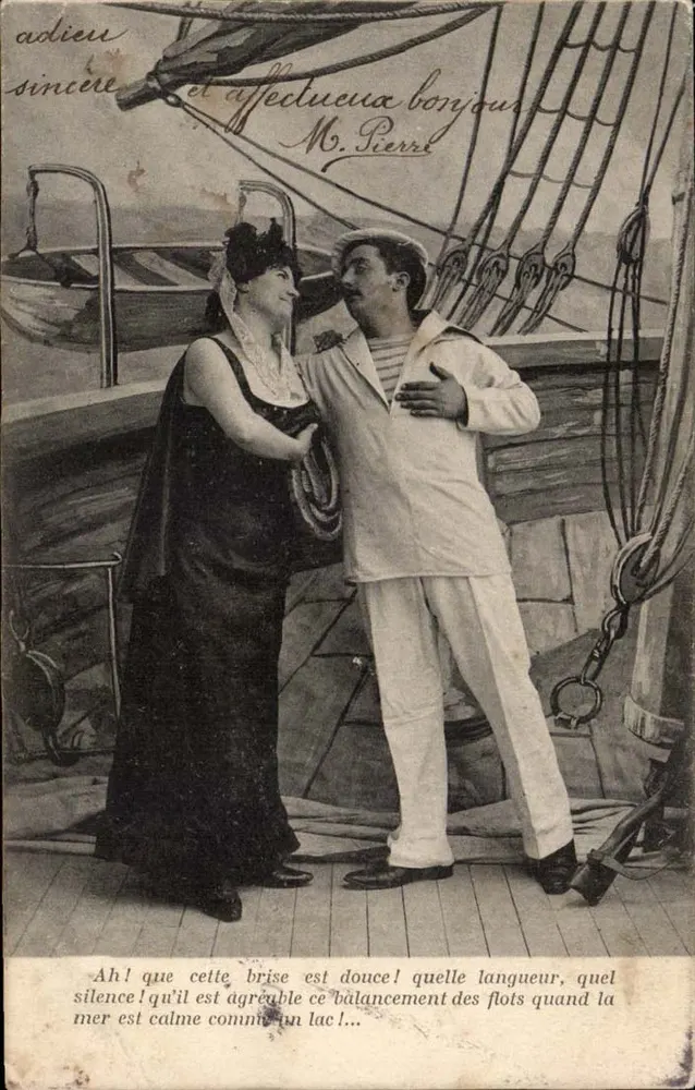 Liebe an Bord eines Schiffs — maritime Szene — Verlag nicht sichtbar - Vorderseite