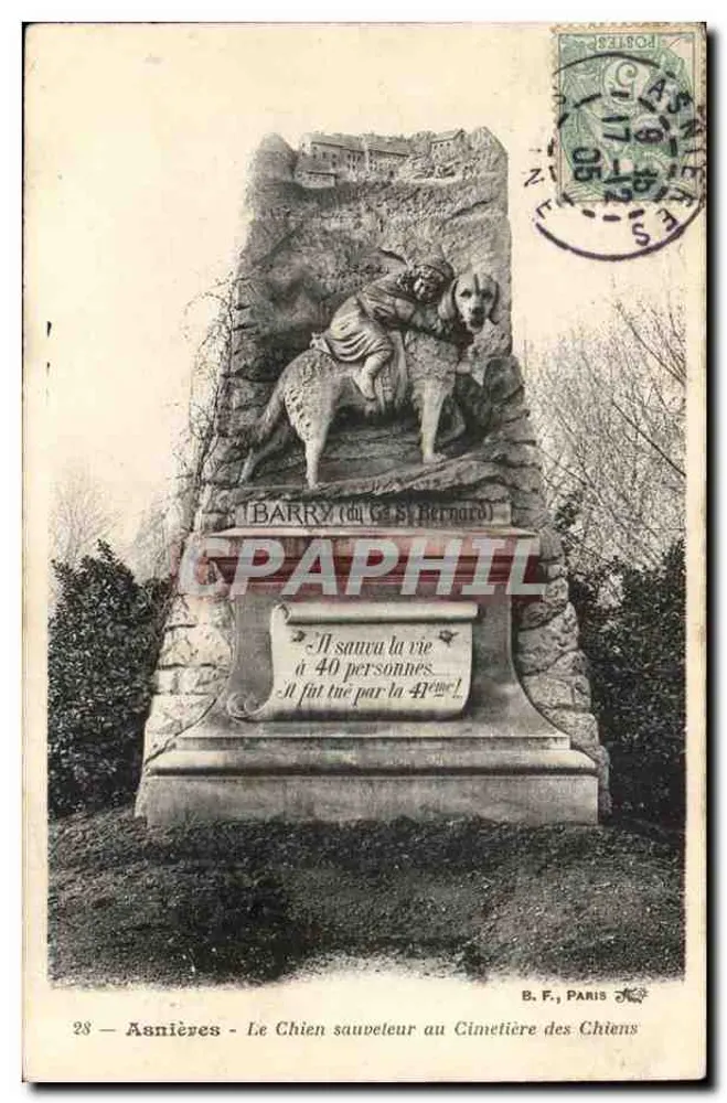 Asnières - Der Retterhund am Hundertfriedhof — B. F., Paris, n°28 - Vorderseite