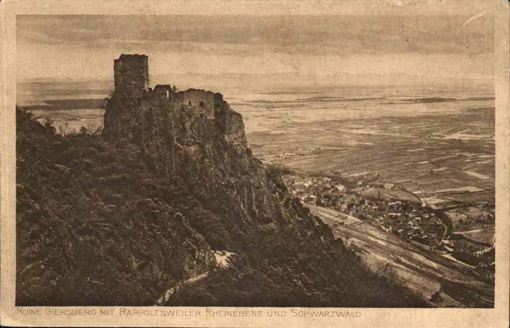 Ruine Giersberg mit Rappoltsweiler Rheinebene und Schwarzwald — Jul. Minnis & Co. Straßburg, Nr. 20 - Vorderseite