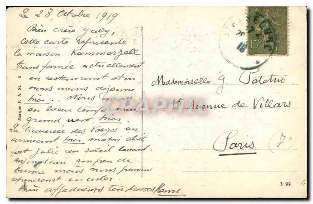 Strasbourg — Velha casa — Marca P. A. St. 5 - Verso