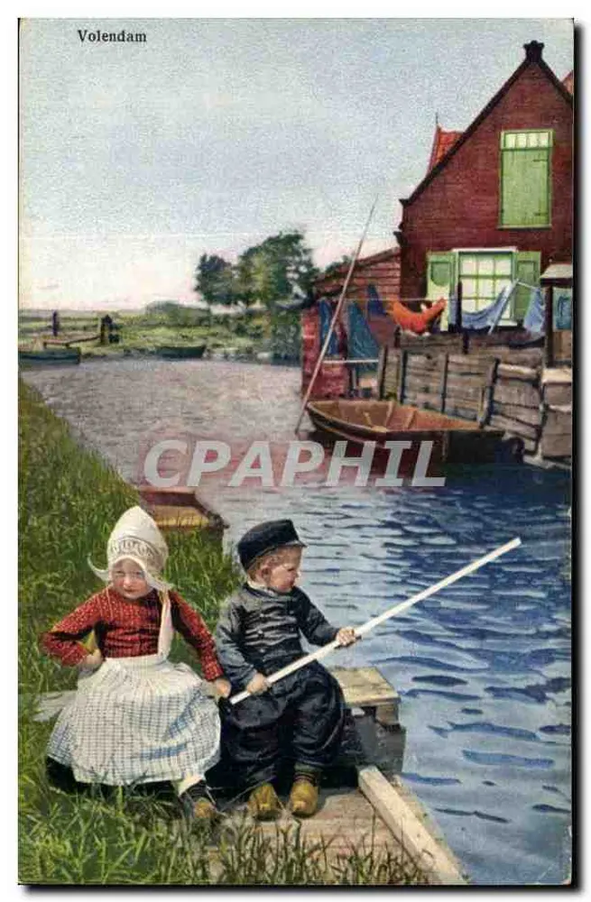 Zwei Kinder auf einem Kai in Volendam — Photochromie — Serie 292, Nr. 4476 - Vorderseite