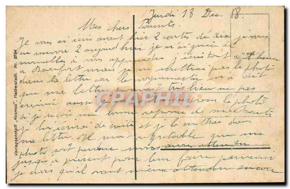 Aachen. Elisenbrunnen. — Ansicht des kreisförmigen Denkmals mit Säulen — Verlag 'Verlaganstalt „Kosmos“ Halberstadt' (Nr. 3904) - Rückseite