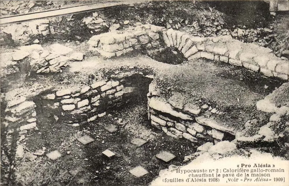 Hypocauste n°2 : Gallo-Romanisches Heizsystem, das den Boden der Wohnung erwärmte — Ausgrabungen von Alésia 1908 — « Pro Alésia » - Vorderseite
