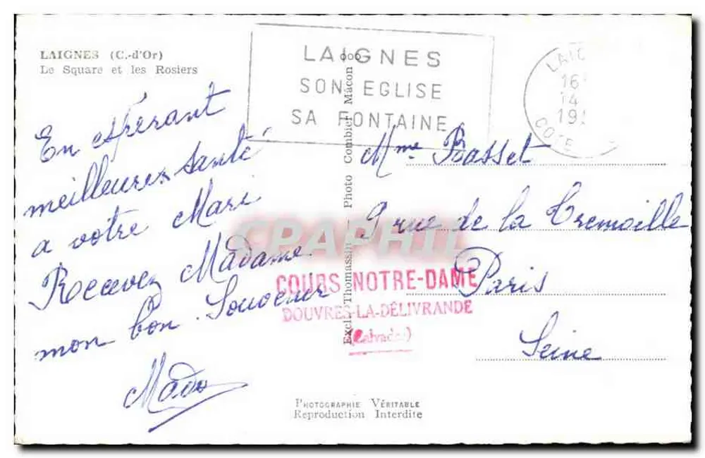 Laignes (Côte-d'Or) — O Square e os Rosas — Photo Combich, Macon - Verso