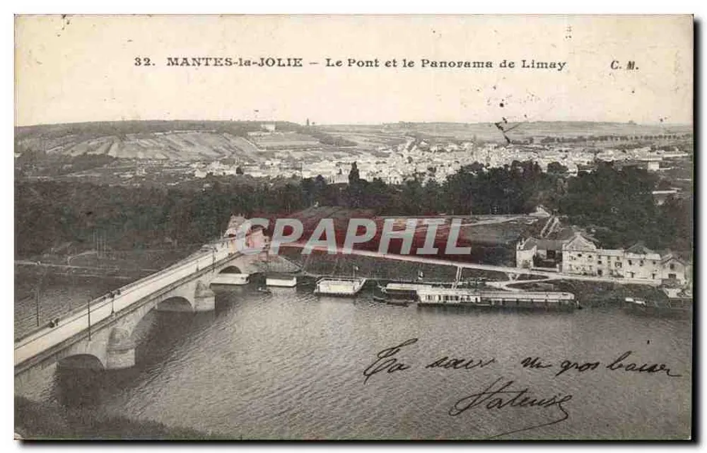 MANTES-la-JOLIE — Die Brücke und der Panoramablick auf Limay — C.M. - Vorderseite